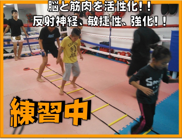 横浜キックボクシングジム　では　ラダートレーニングを行い、瞬発力、敏捷性を鍛えるトレーニングを実施しています。